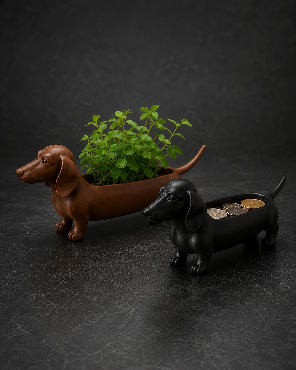 Dachshund ghiveci + suport monede