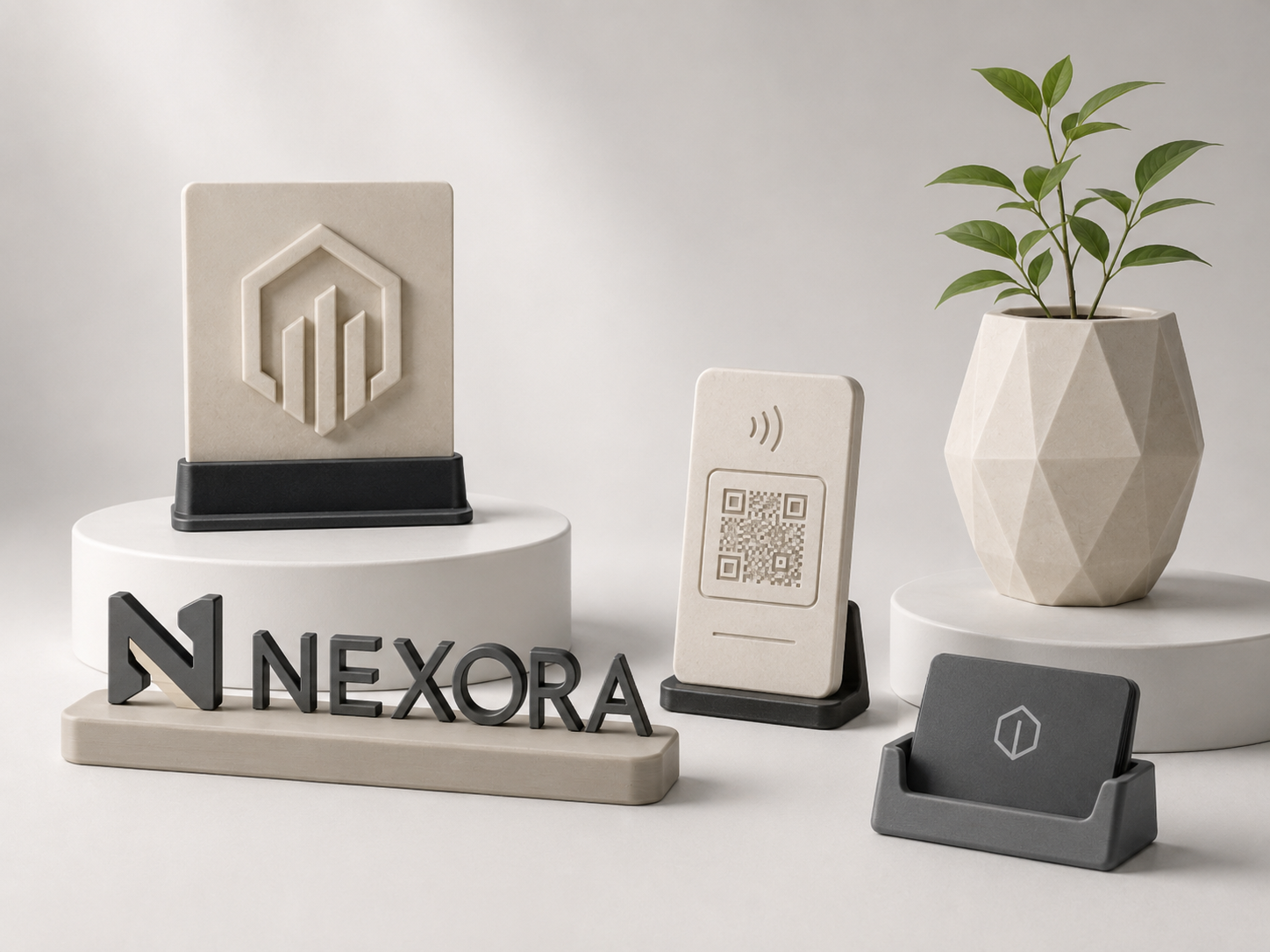 Logo 3D, display business și stand QR personalizat